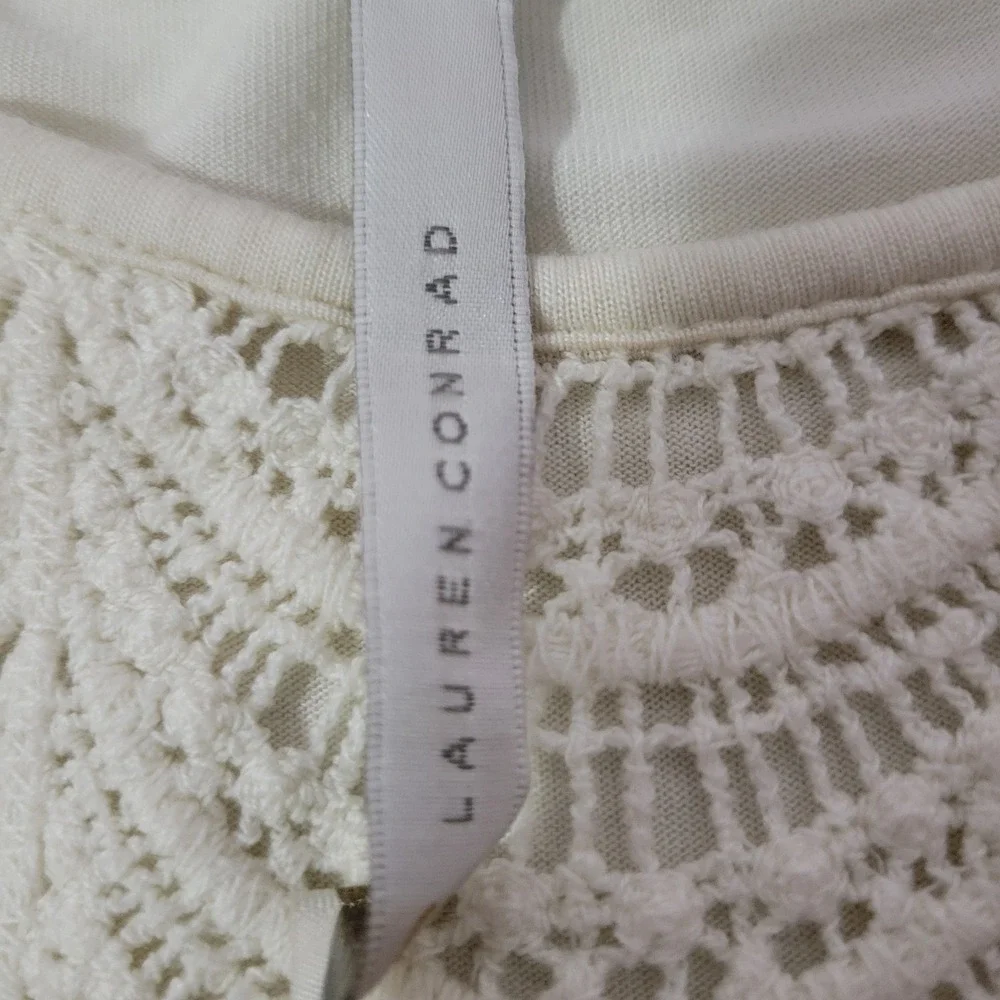 Lauren Conrad Top Womens Small Ivory Sheer Chiffon Sleeve Crochet Lace Collar